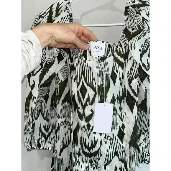 $295 Misa Los Angeles Marta Pouf Shoulder Dress XS Extra Small Mini Cream - Picture 5 of 7